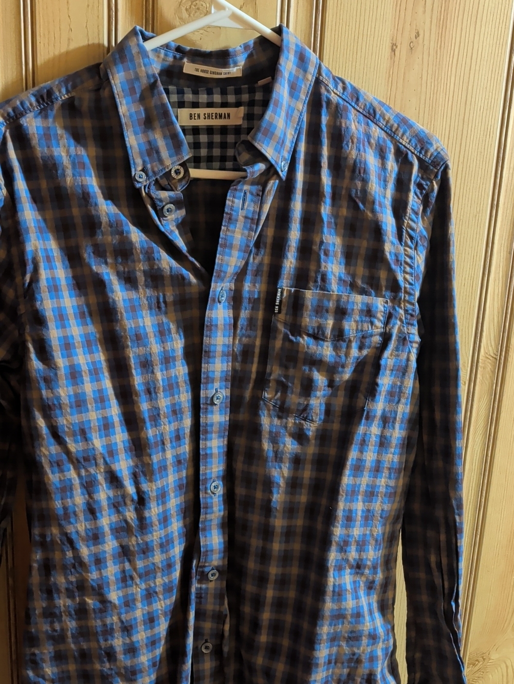 Ben Sherman Blue and Black Plaid Button-Down Shirt